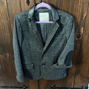 Zara boys Blazer jacket w/ faux leather collar, elbow patches & pocket piping 8